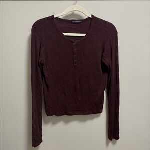 Brandy Melville Long-Sleeve Maroon Henley Button Up Top
